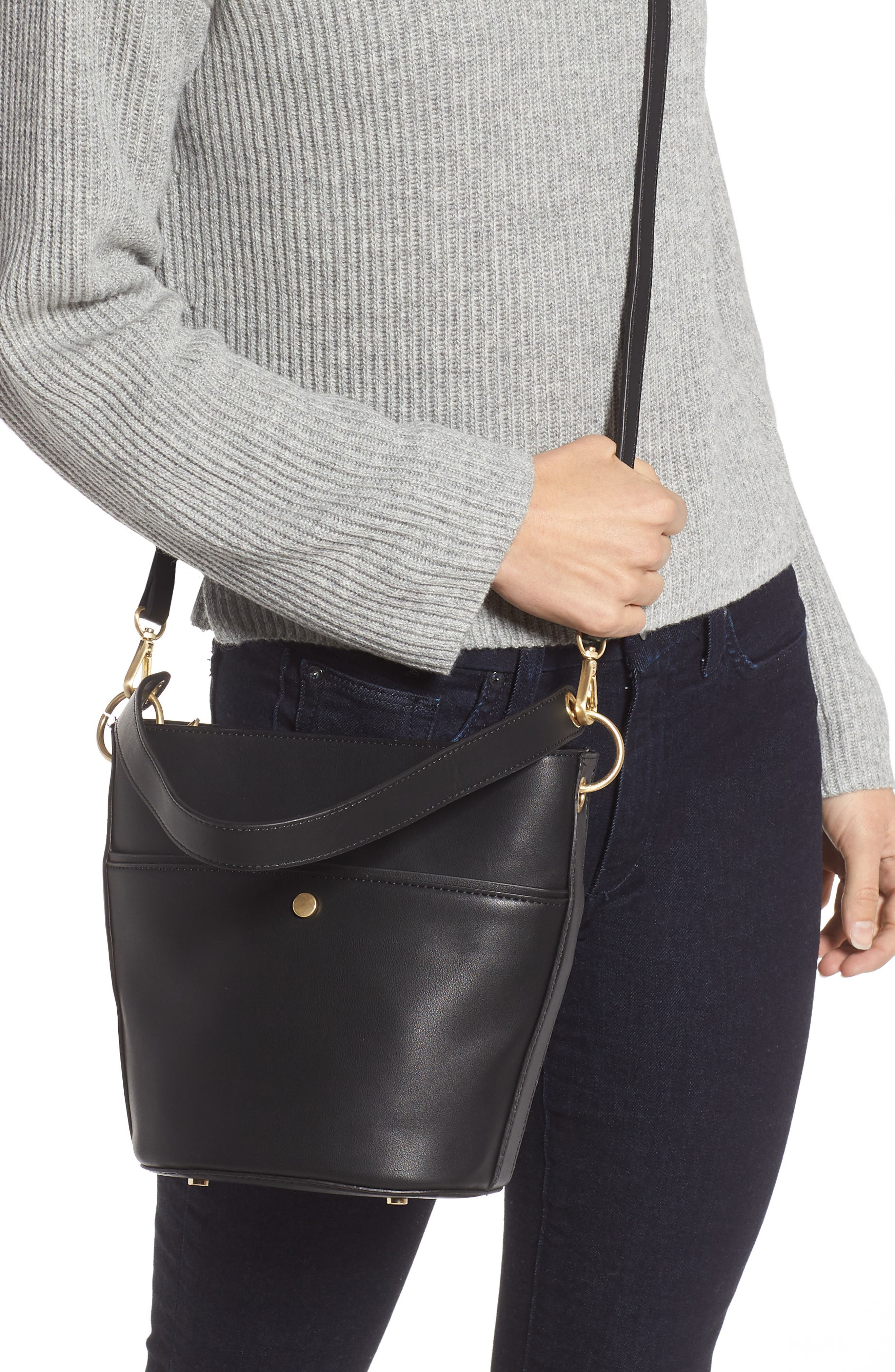 Sole Society Faux Leather Bucket Bag, Alternate, color, 