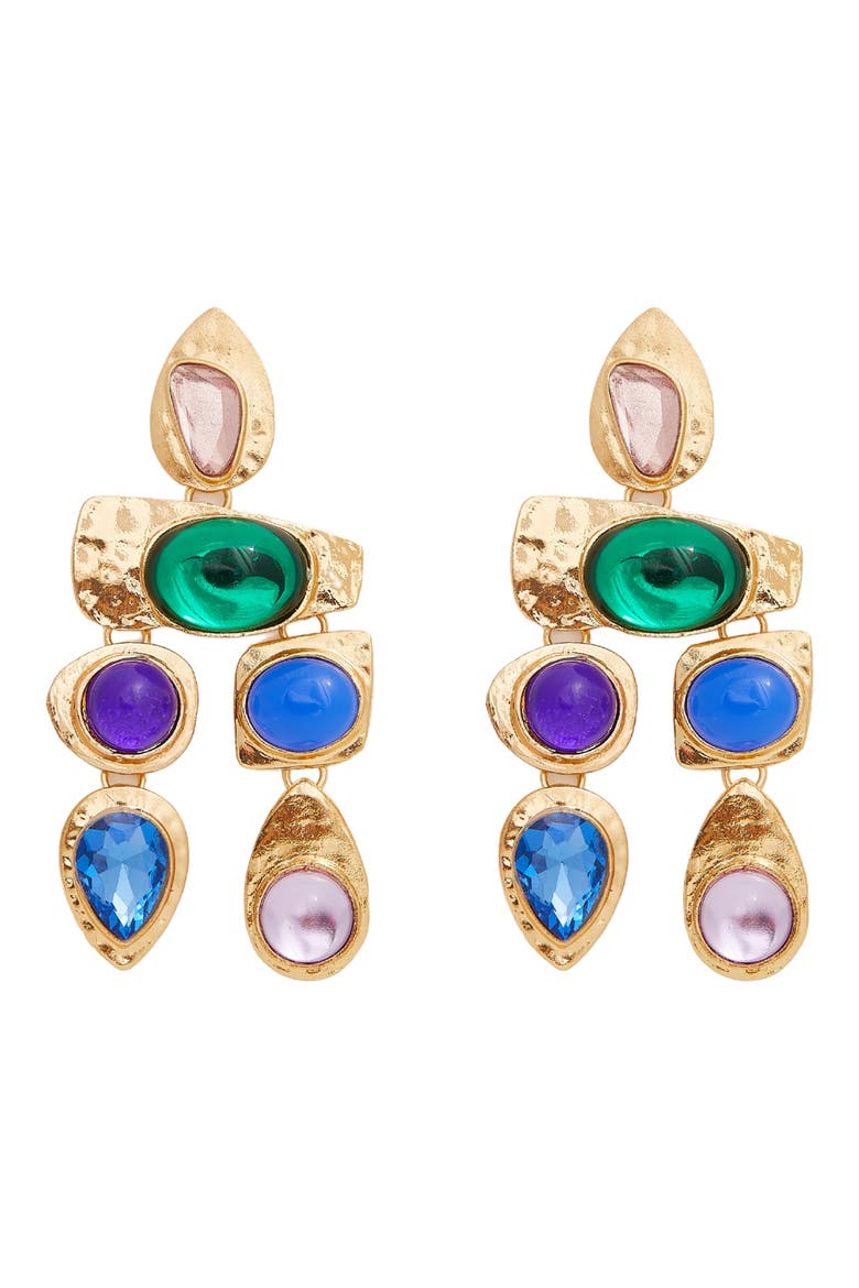 Resin Stone Drop Earrings, Main, color, GOLD/ BLUE JEWEL