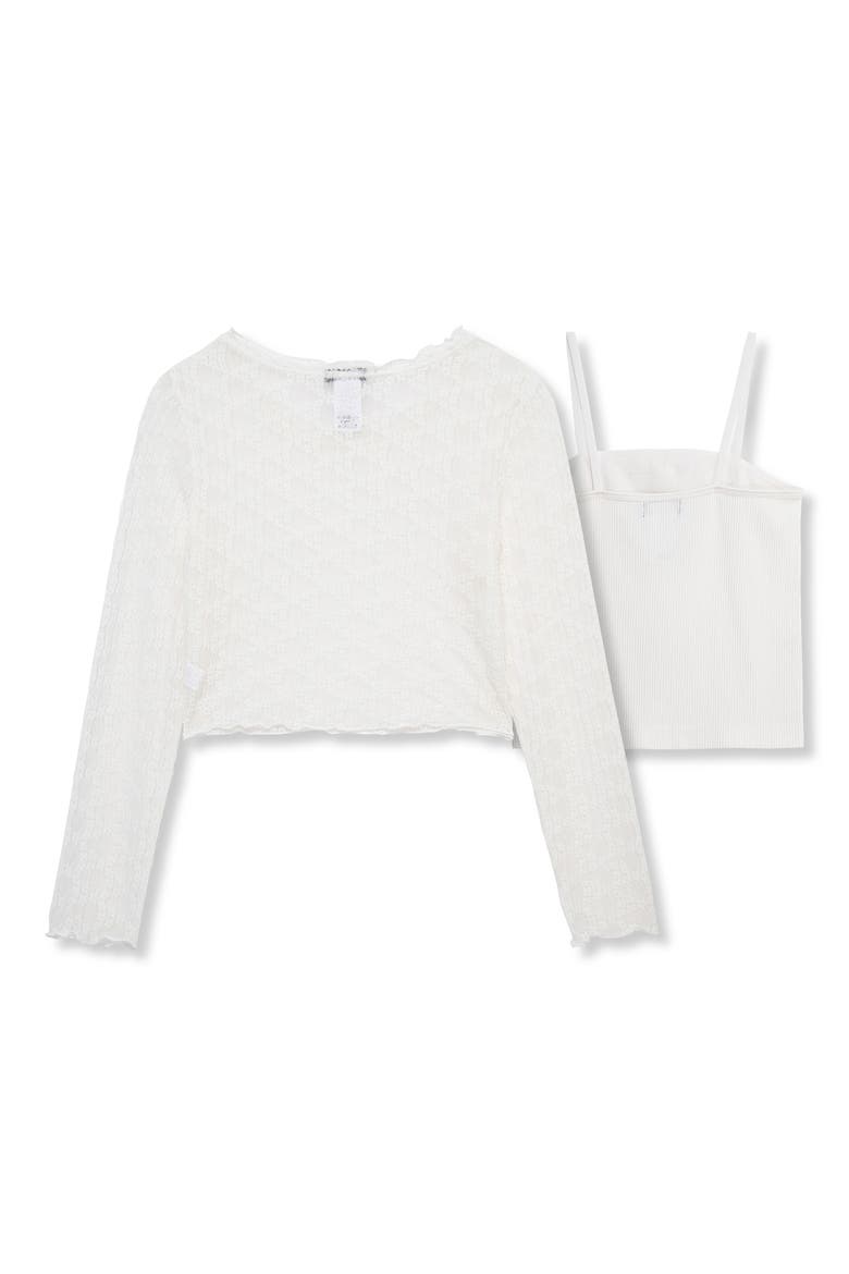 Kids' Long Sleeve Mesh Top & Tank Set, Alternate, color, OFF-WHITE