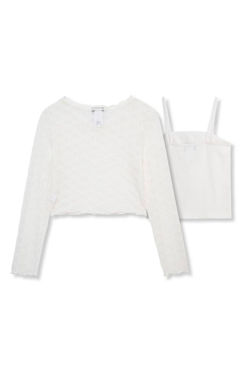 Truce Kids' Long Sleeve Mesh Top & Tank Set, Alternate, color, Off-White