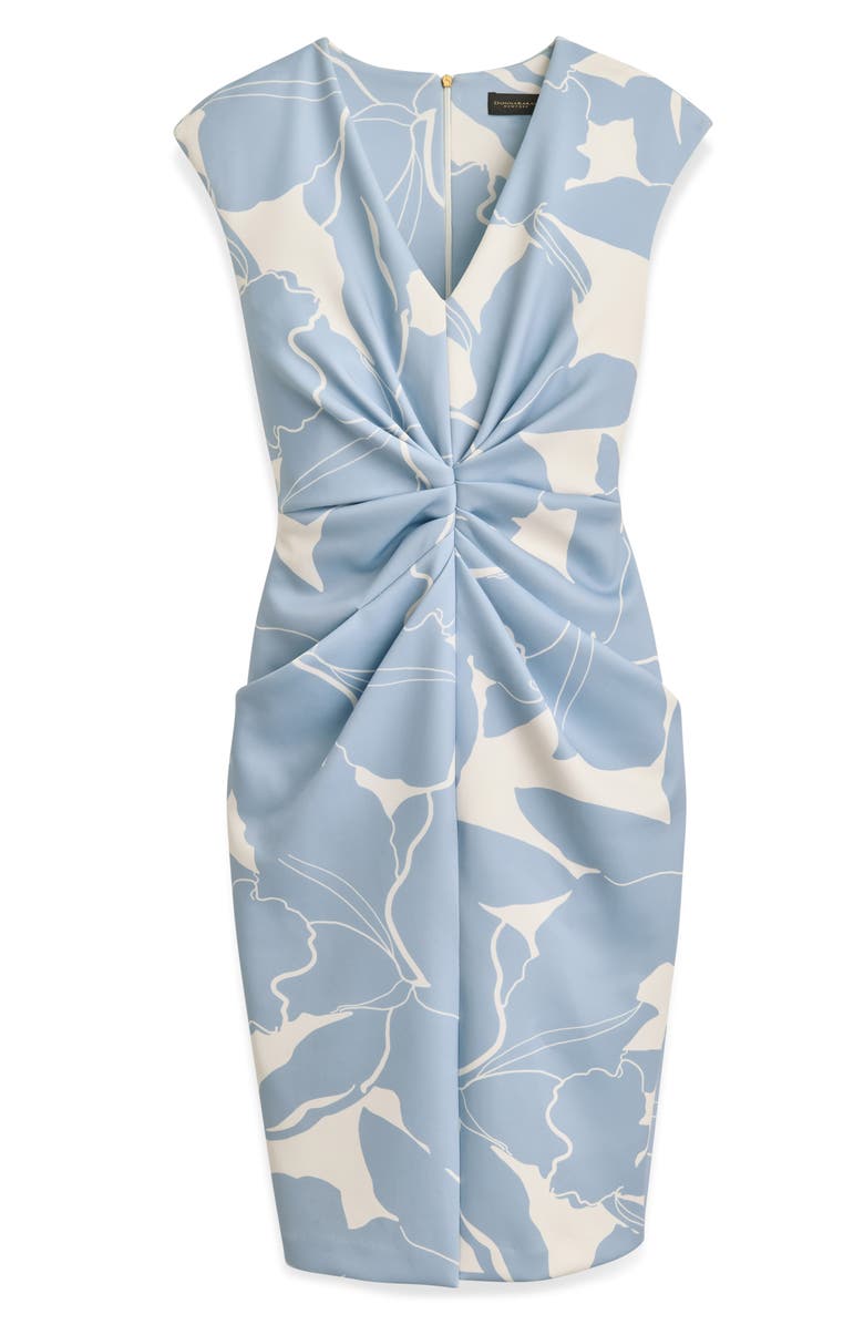 Donna Karan New York Center Ruched Floral Dress, Alternate, color, Glacial Blue/ Ivory