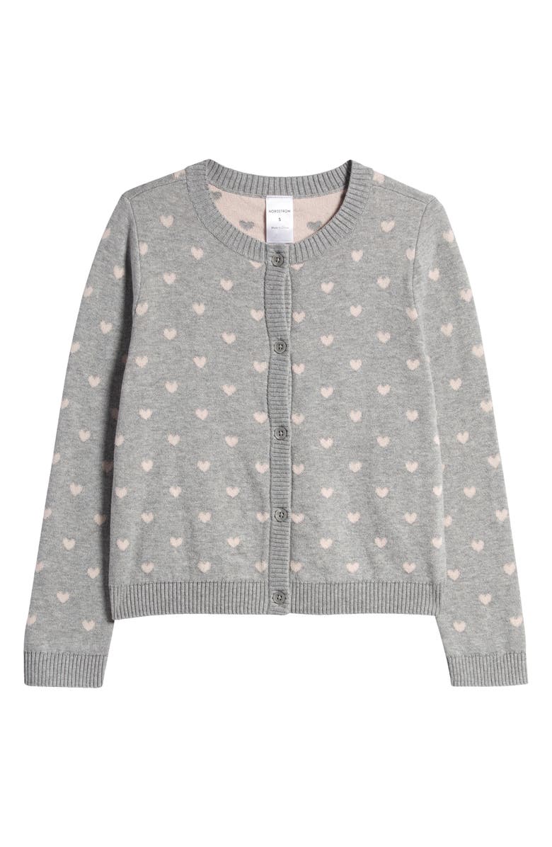 Nordstrom Kids' Heart Jacquard Cotton Cardigan, Main, color, 