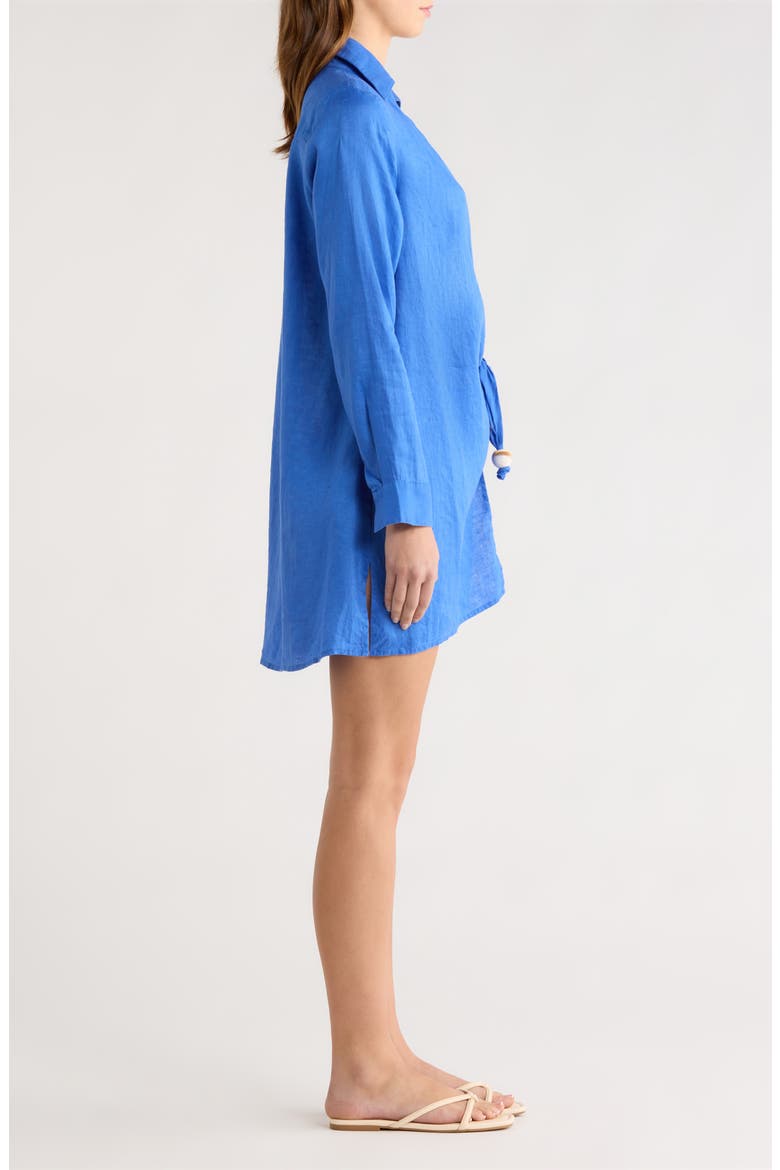 Tie Front Long Sleeve Linen Cover-Up, Alternate, color, SAPPHIRE BLUE