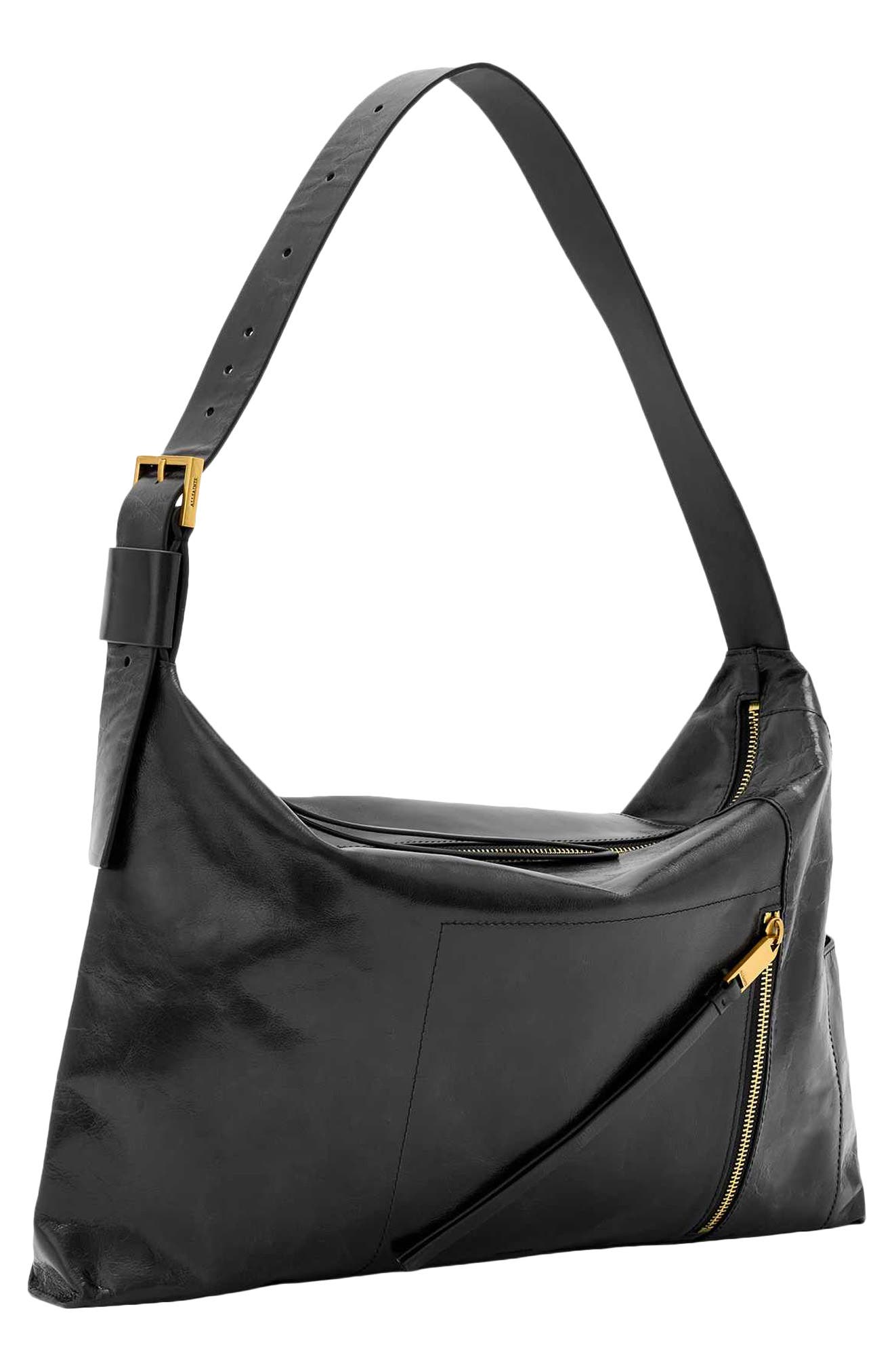 Alba Shine Leather Shoulder Bag, Alternate, color, BLACK