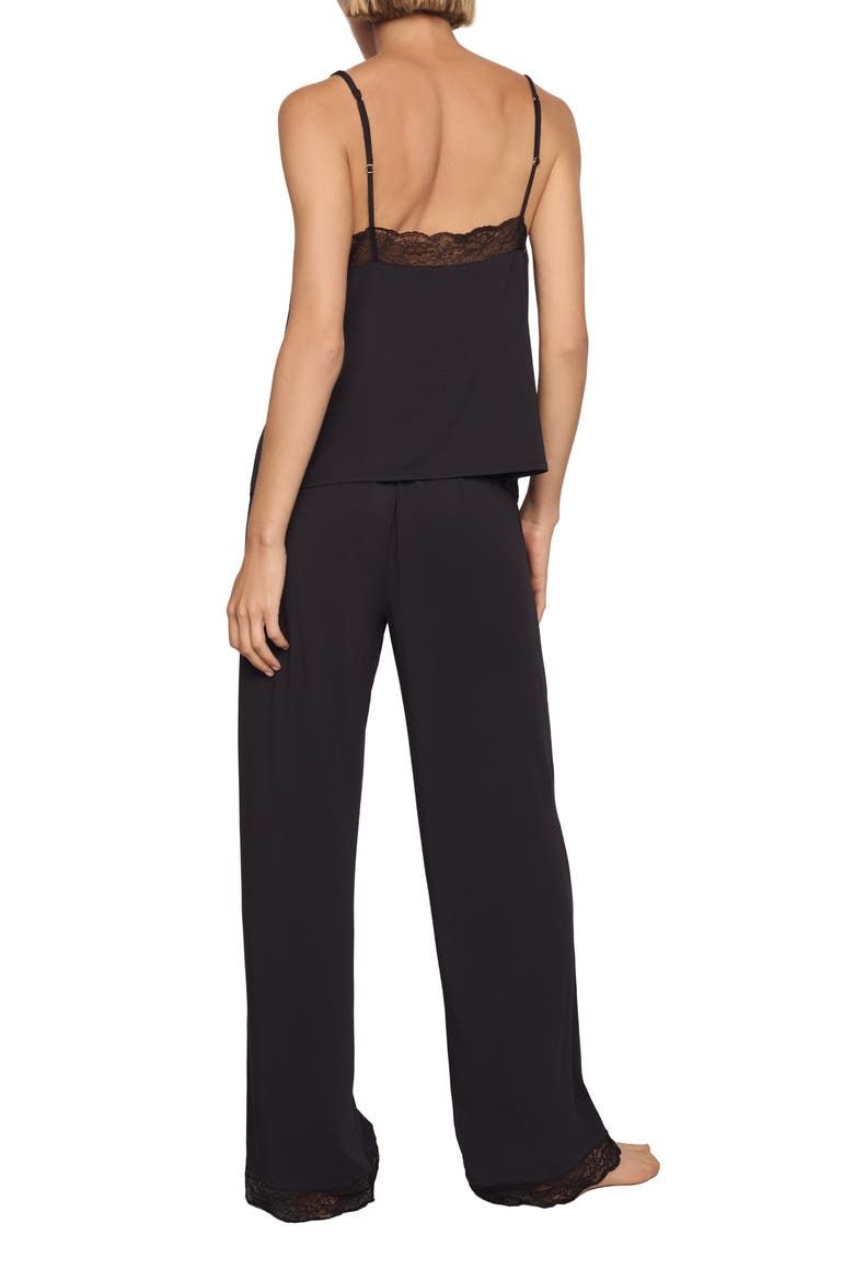 Kari Lace Trim Long Pajamas, Alternate, color, BLACK