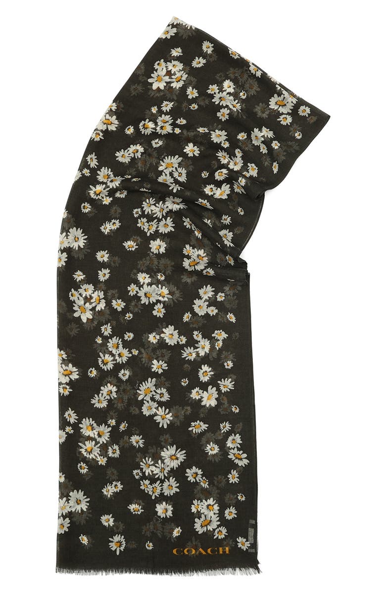 COACH Daisy Cluster Oblong Scarf, Alternate, color, Black/ Chalk