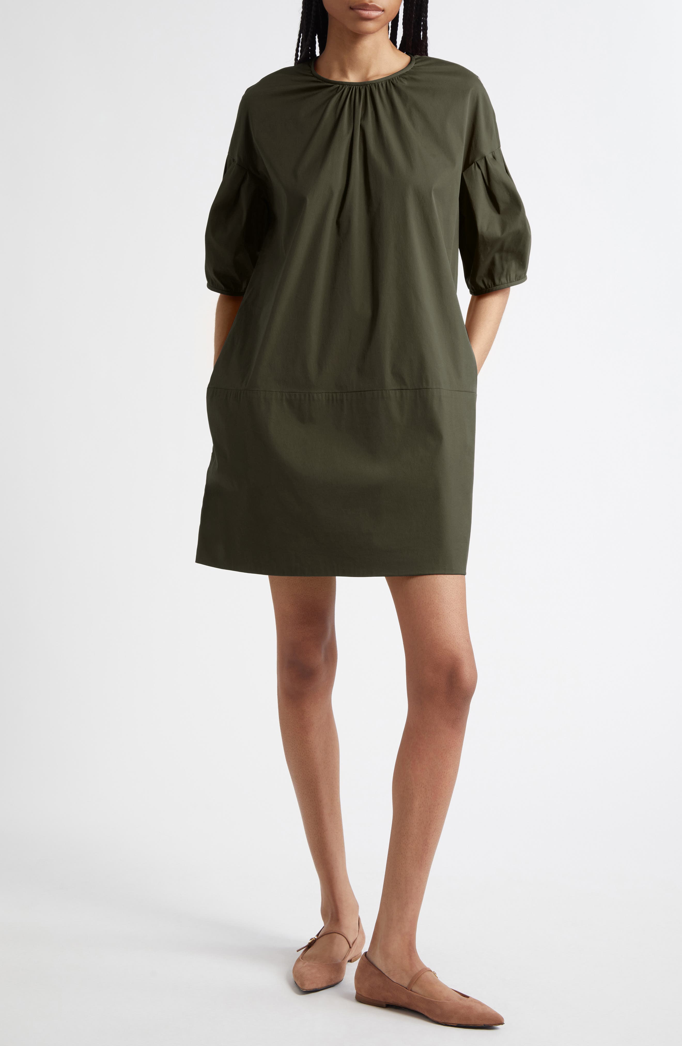 Isotta Shirred Poplin Shift Dress