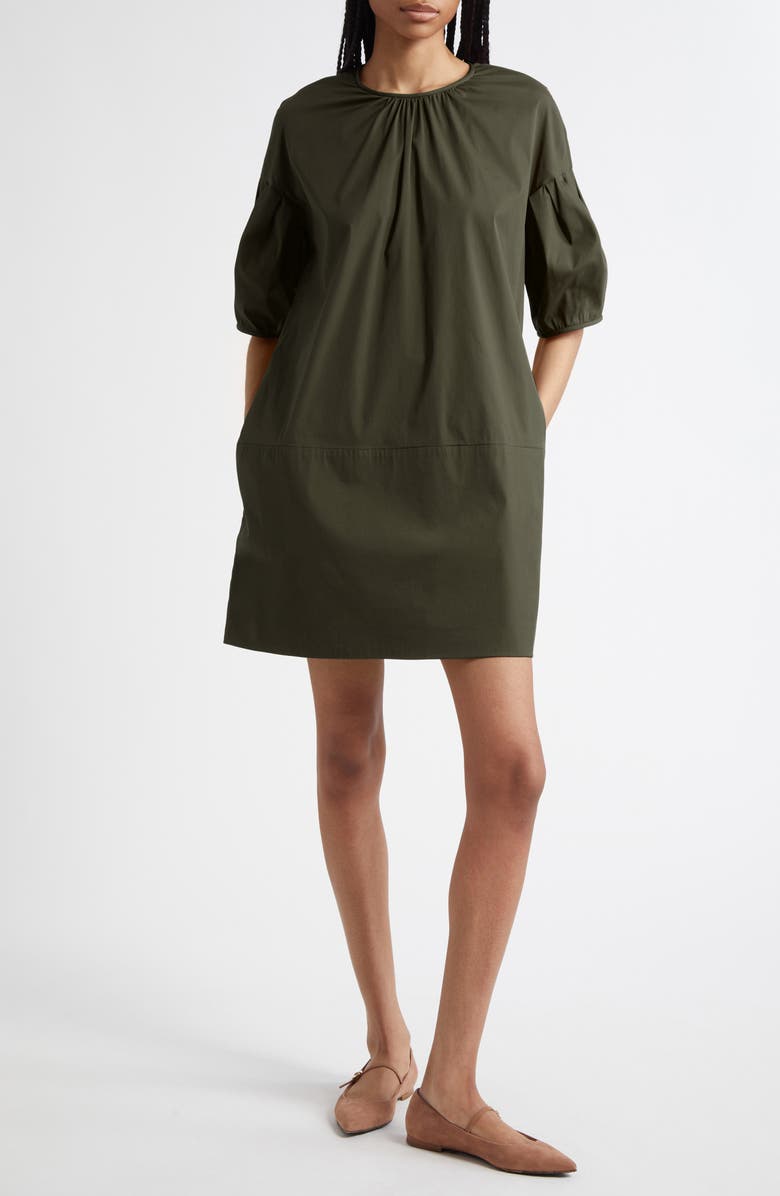 Max Mara Isotta Shirred Poplin Shift Dress, Main, color, Kaki