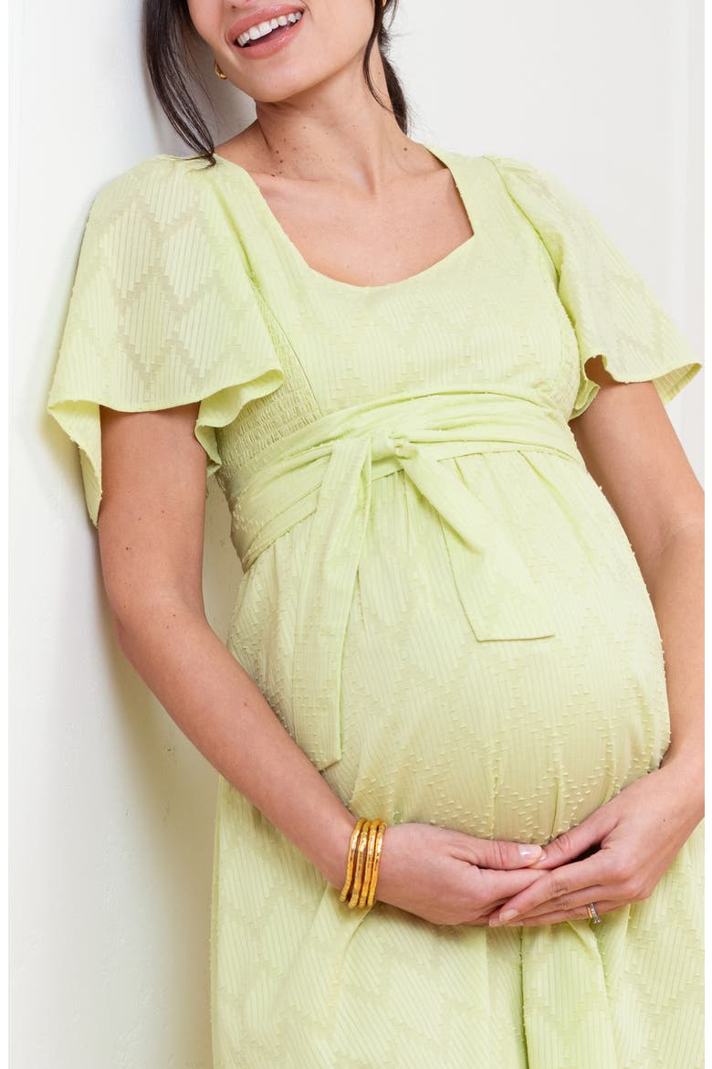 Broderie Anglaise Maternity/Nursing Midi Dress, Alternate, color, LIME