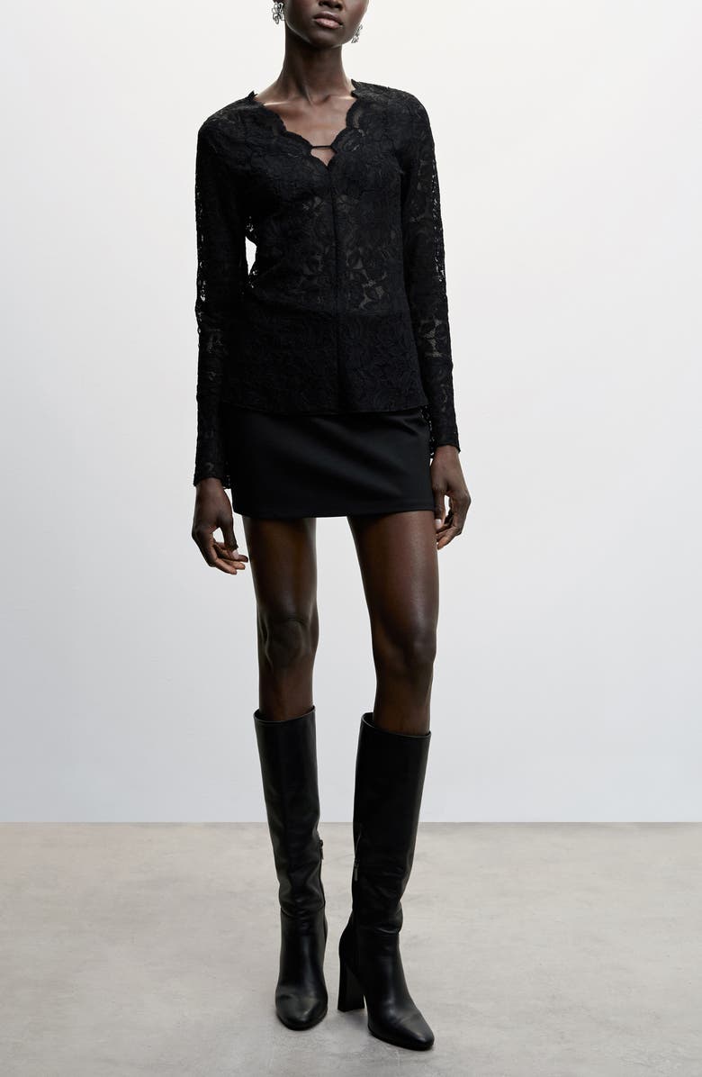 MANGO Floral Guipure Lace Long Sleeve Top, Alternate, color, 