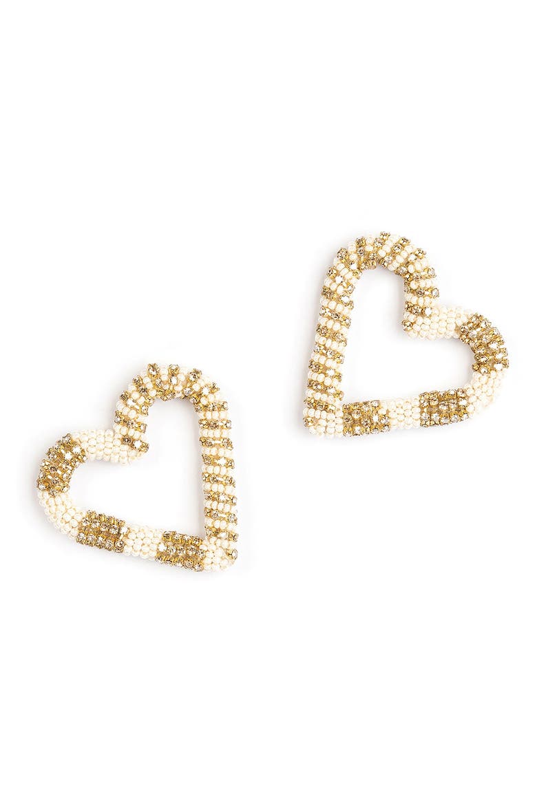Preeti Beaded Heart Hoop Earrings, Main, color, IVORY