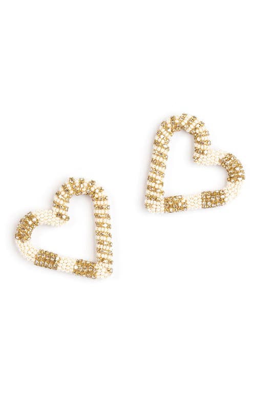 Deepa Gurnani Preeti Beaded Heart Hoop Earrings In Ivory