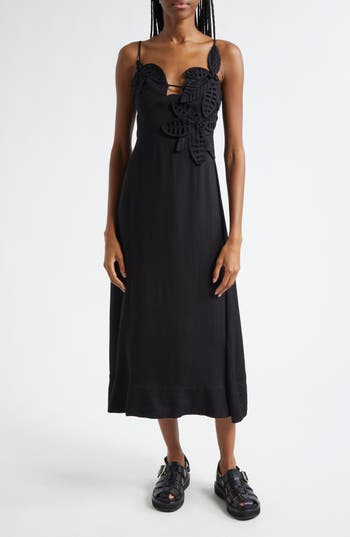 Farm Rio Lace-embellished Slip Dress In Black