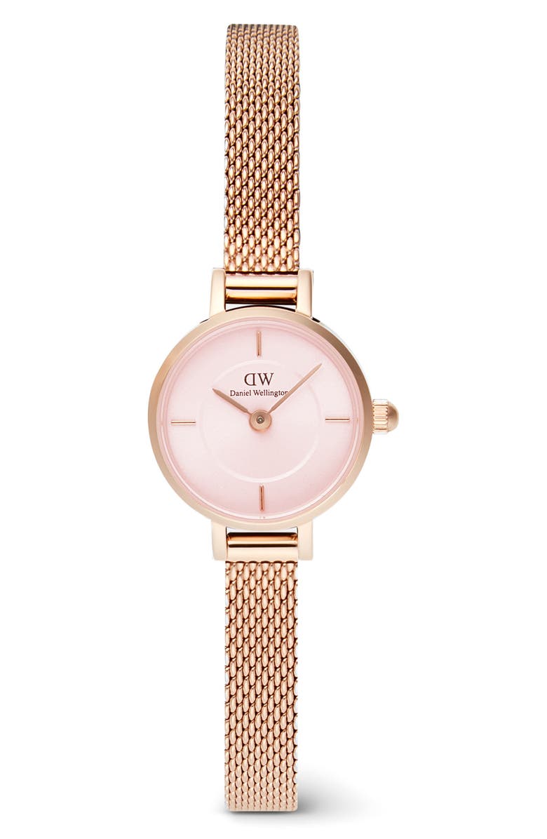 Daniel Wellington Petite Mini Melrose Mesh Watch, 19mm, Main, color, Rose Gold