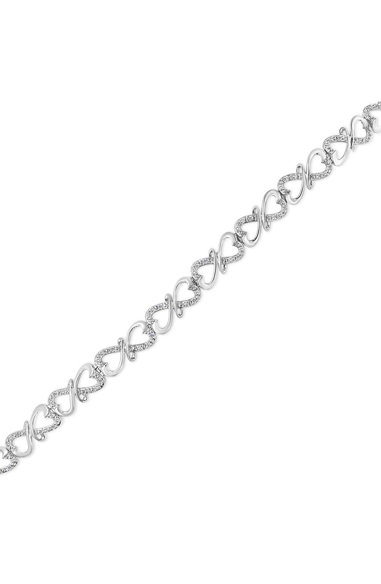 Haus of Brilliance Silver 1/3 Cttw Round-Cut Diamond Double Heart Infinity Link 7.25" Bracelet, Alternate, color, White