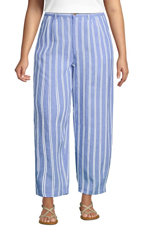 Plus Size Linen High Rise Pleated Barrel Leg Ankle Pants