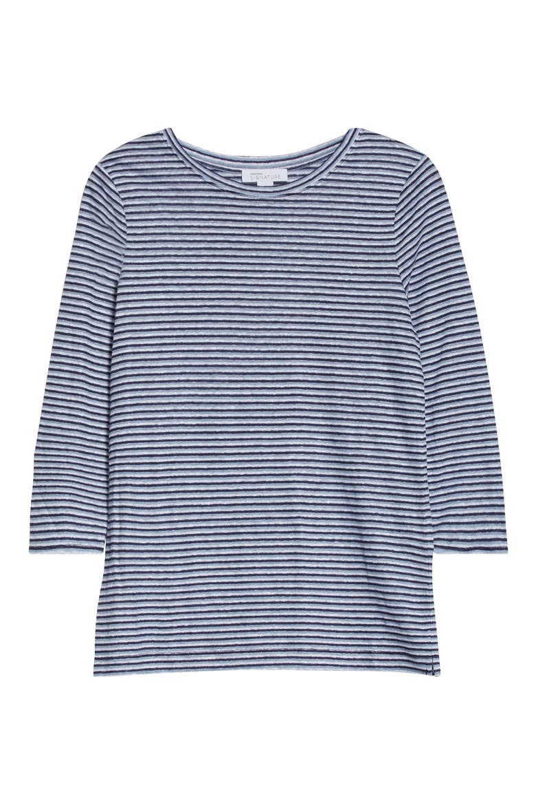 Stripe Linen T-Shirt, Alternate, color, NAVY- BLUE TRICOLOR STRIPE