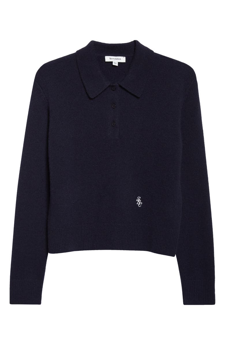 Sporty & Rich Cashmere & Wool Polo Sweater, Main, color, Dark Navy