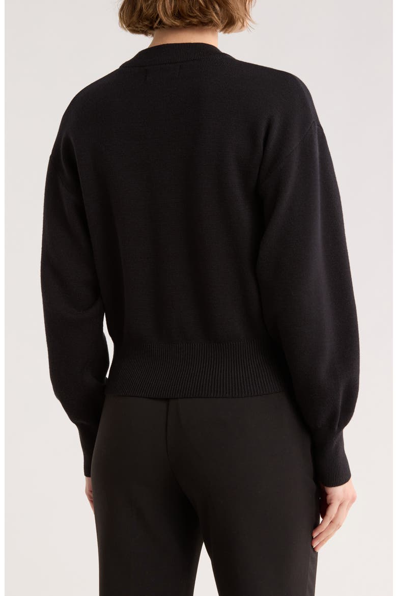 Crewneck Button-Up Cardigan, Alternate, color, BLACK