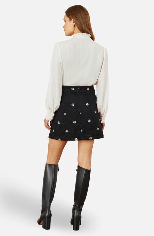 Yumi Flower Embroidered Cord Mini Skirt In Black