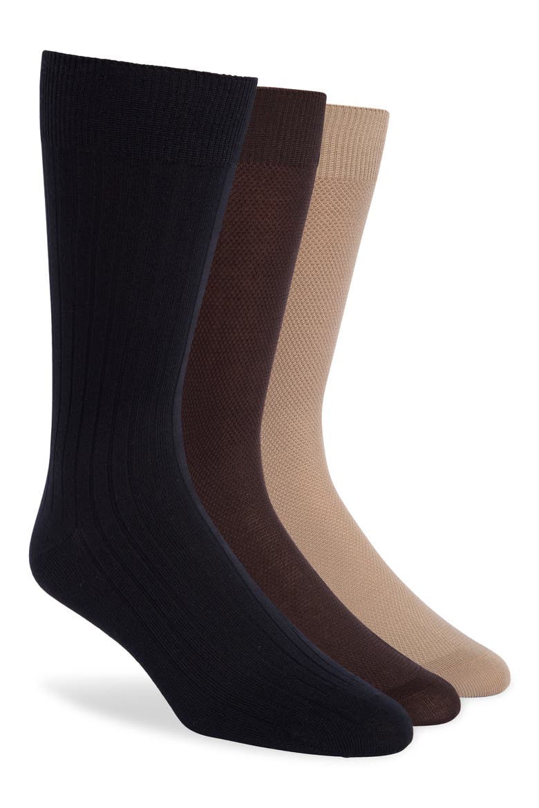 3-Pack Dress Socks, Main, color, BROWN