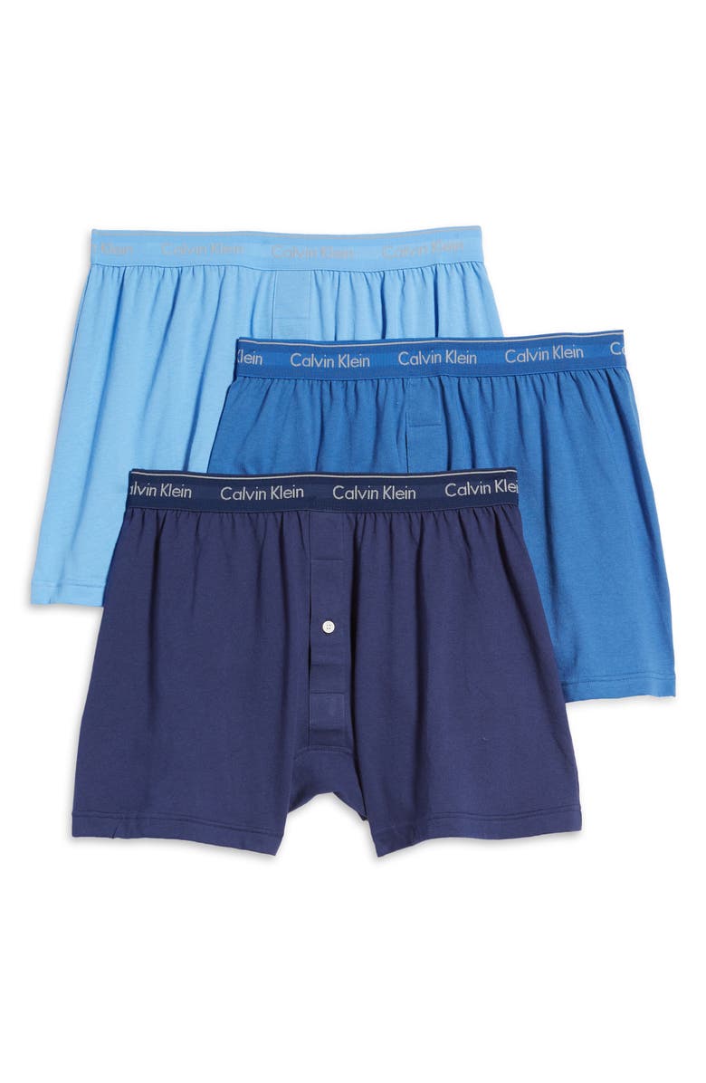 Calvin Klein 3-Pack Knit Cotton Boxers, Alternate, color, Blue Bay/ Minnow/ Medieval