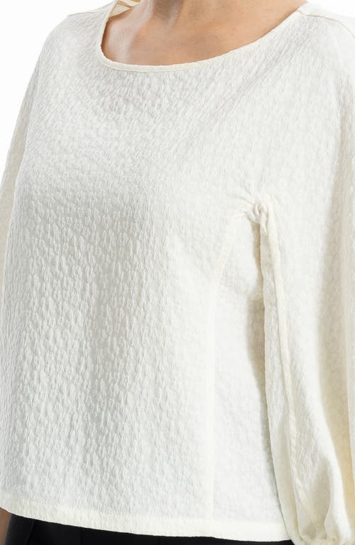Max Studio Floral Textured Balloon Sleeve Top In Natural