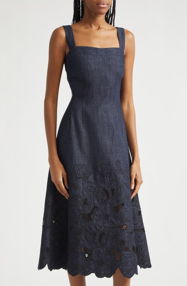 Veronica Beard Rosaura Eyelet Embroidery Denim Dress, Alternate, color, Indigo Rinse