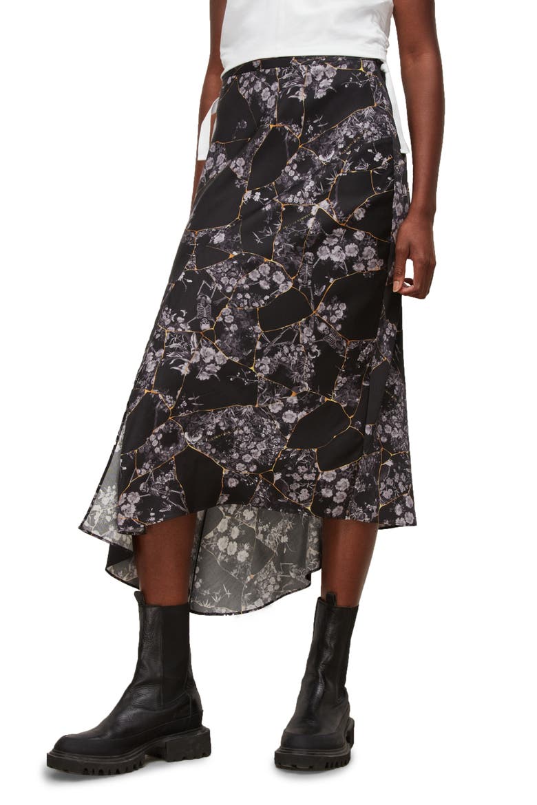 Luisa Buruberu Floral Midi Skirt, Main, color, BLACK