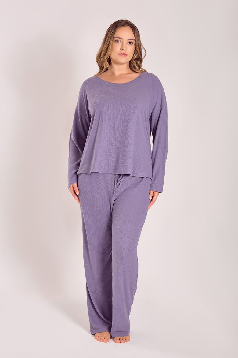 Waffle Knit Sleep Set with Drawstring Pants, Alternate, color, Orchid