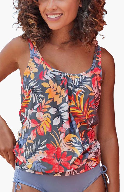 Women's Tropical Print Loose Tankini Top
