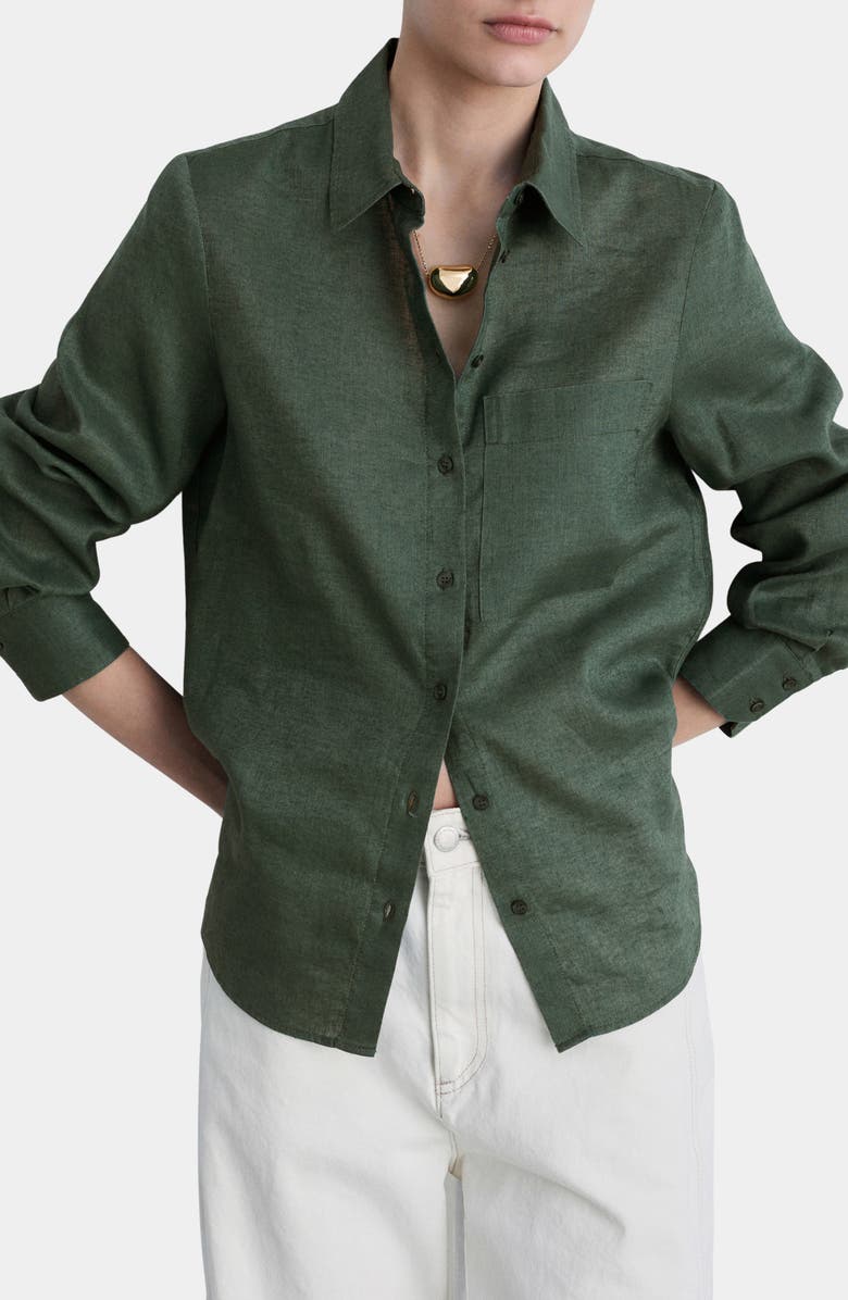 MANGO Lino Linen & Cotton Button-Up Shirt, Main, color, 