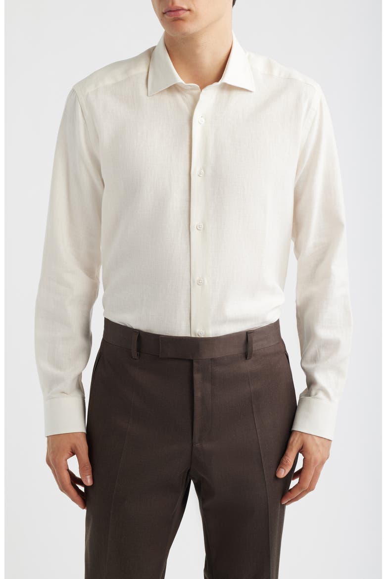 Maxwell Cotton & Linen Button-Up Shirt, Main, color, WHITE