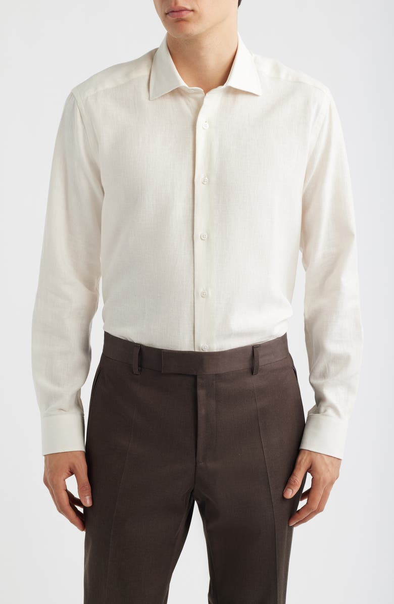 Jack Victor Maxwell Cotton & Linen Button-Up Shirt, Main, color, White