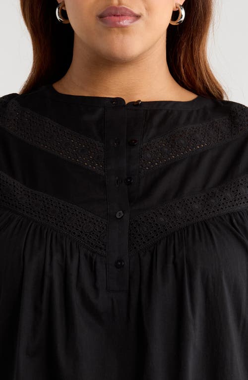 Treasure & Bond Lace Yoke Cotton Shift Dress In Black