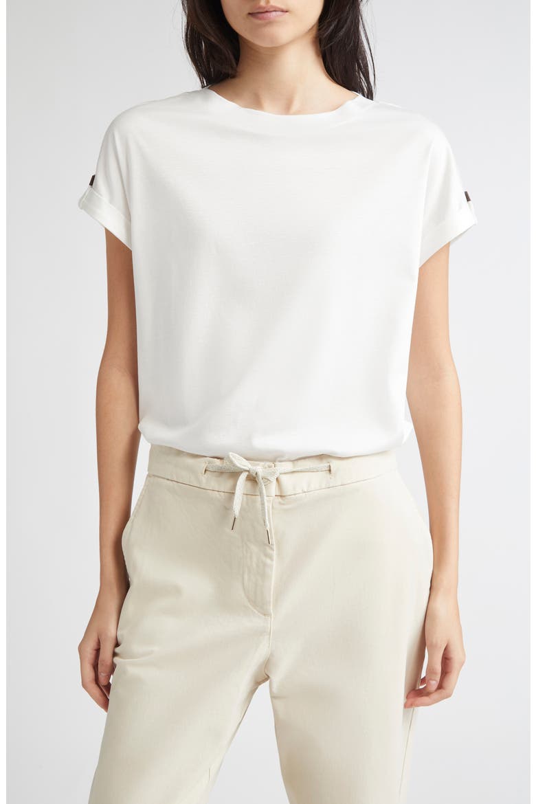 Grosgrain Loop Detail T-Shirt, Main, color, 01 WHITE