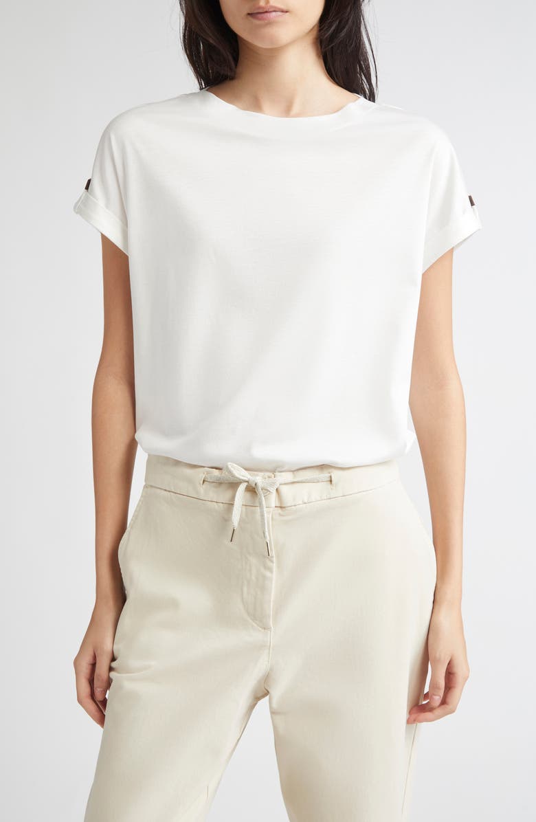 Eleventy Grosgrain Loop Detail T-Shirt, Main, color, 01 White