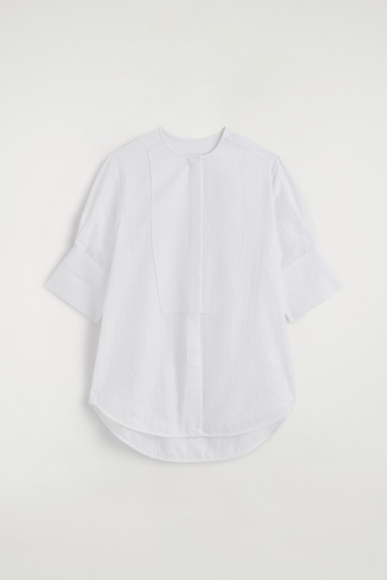 Bib-front Stripe-jacquard Cotton Shirt, Alternate, color, WHITE
