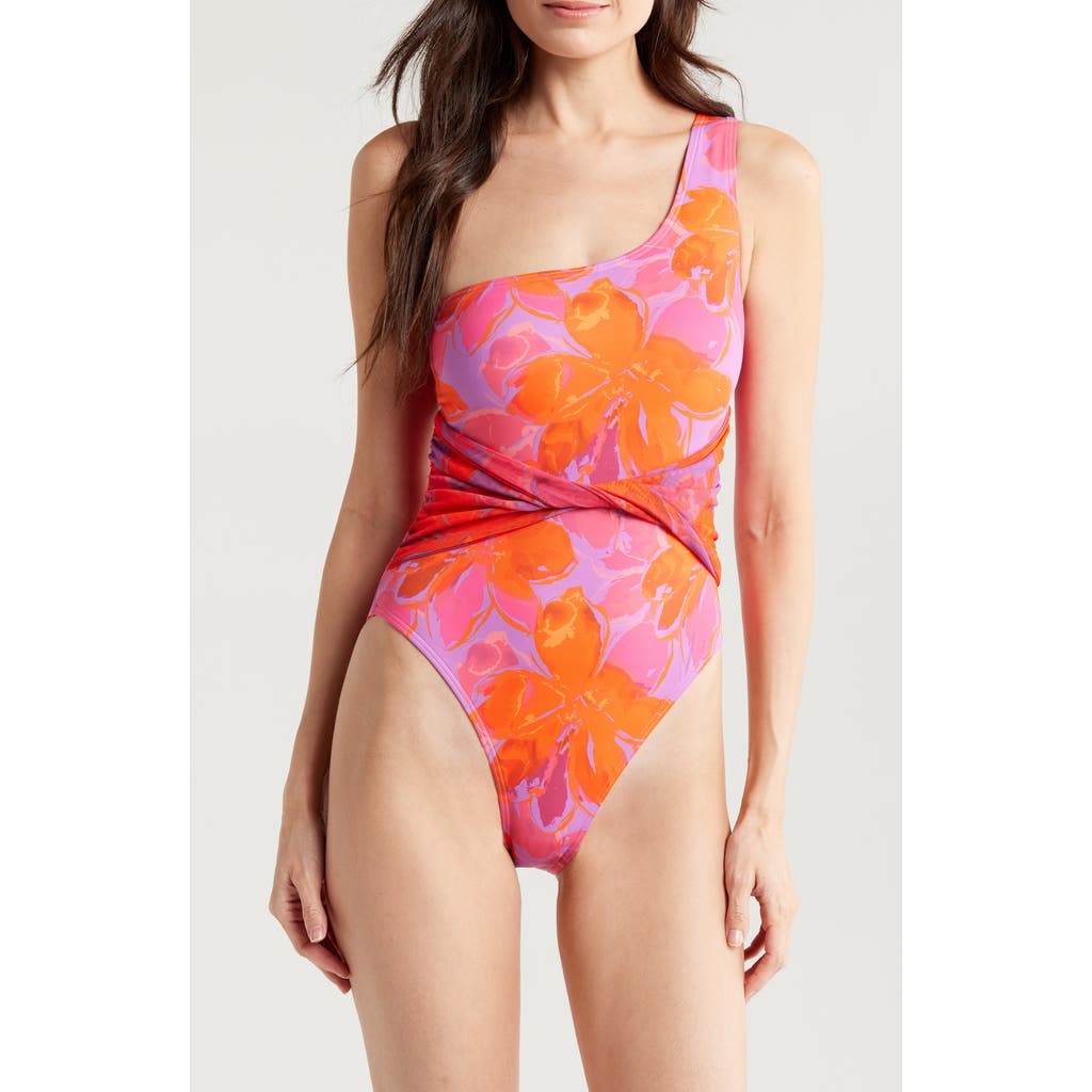 Hutch Floral Twist Front One-shoulder One-piece Swimsuit In Watercolor Gardenia