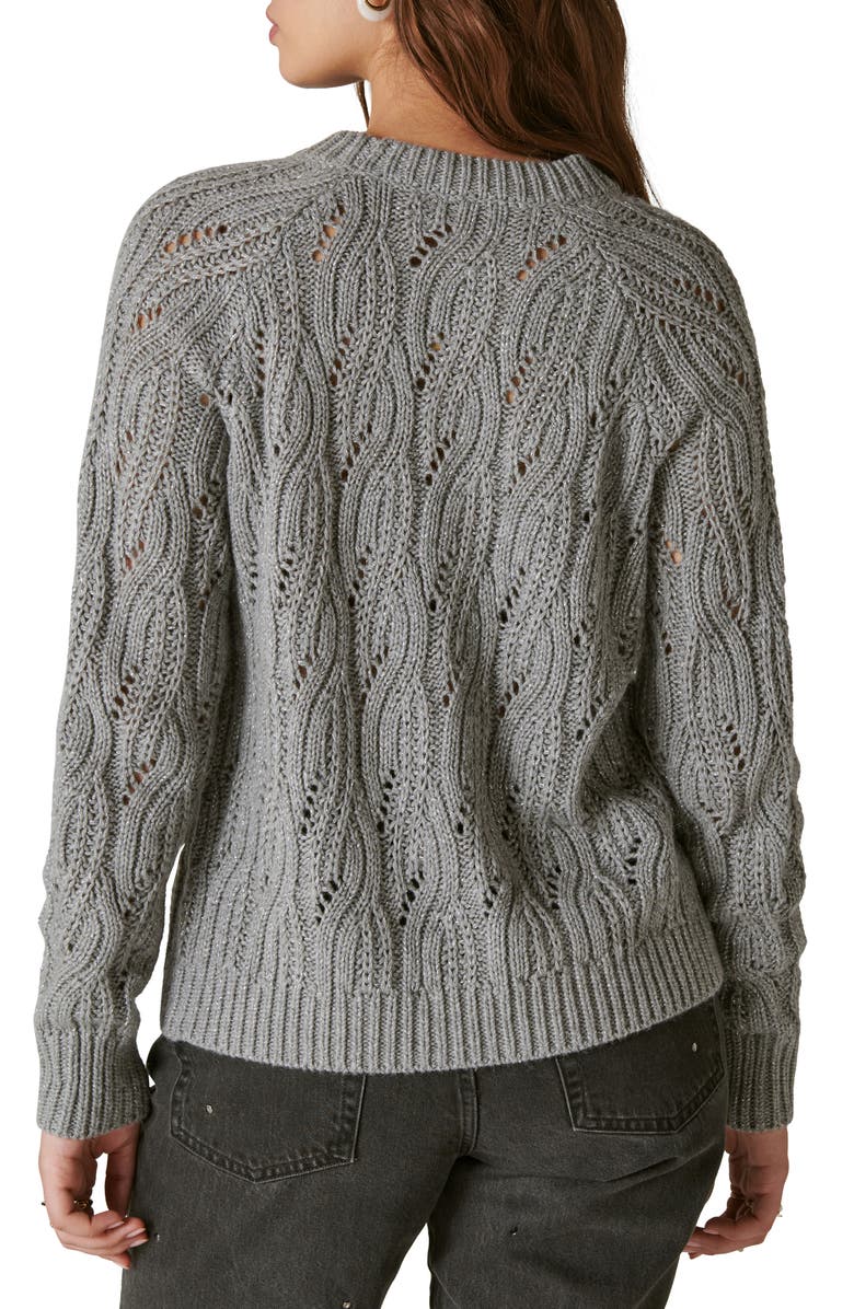 Lucky Brand Metallic Thread Cable Sweater, Alternate, color, Medium Hea