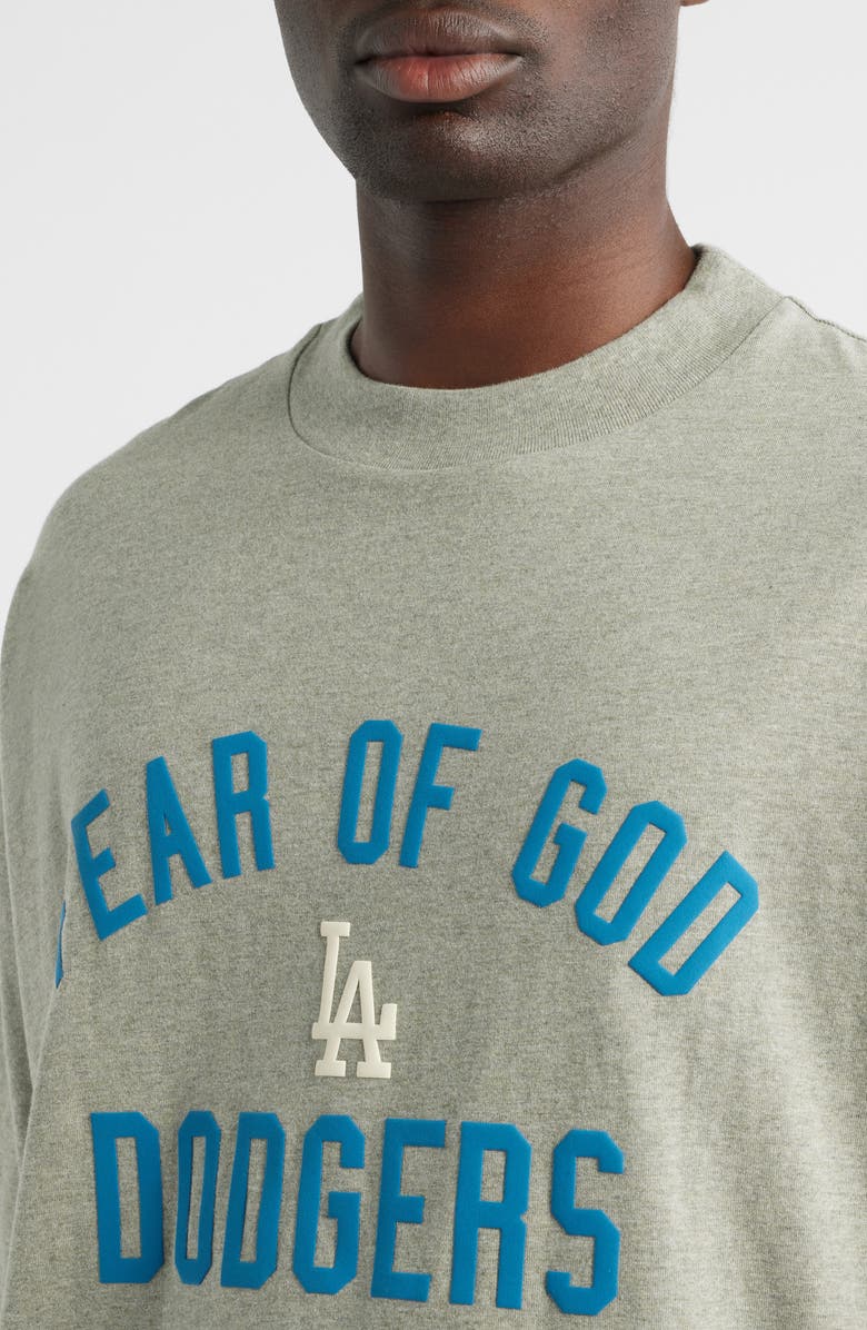 Fear of God Essentials MLB Dodgers '90s Fit Cotton Graphic T-Shirt, Alternate, color, Warm Heather