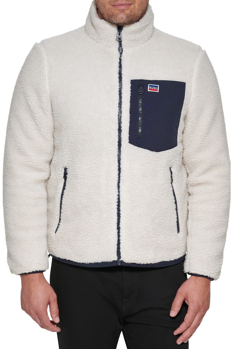Levi's® Contrast Pocket High Pile Fleece Jacket, Alternate, color, CREAM