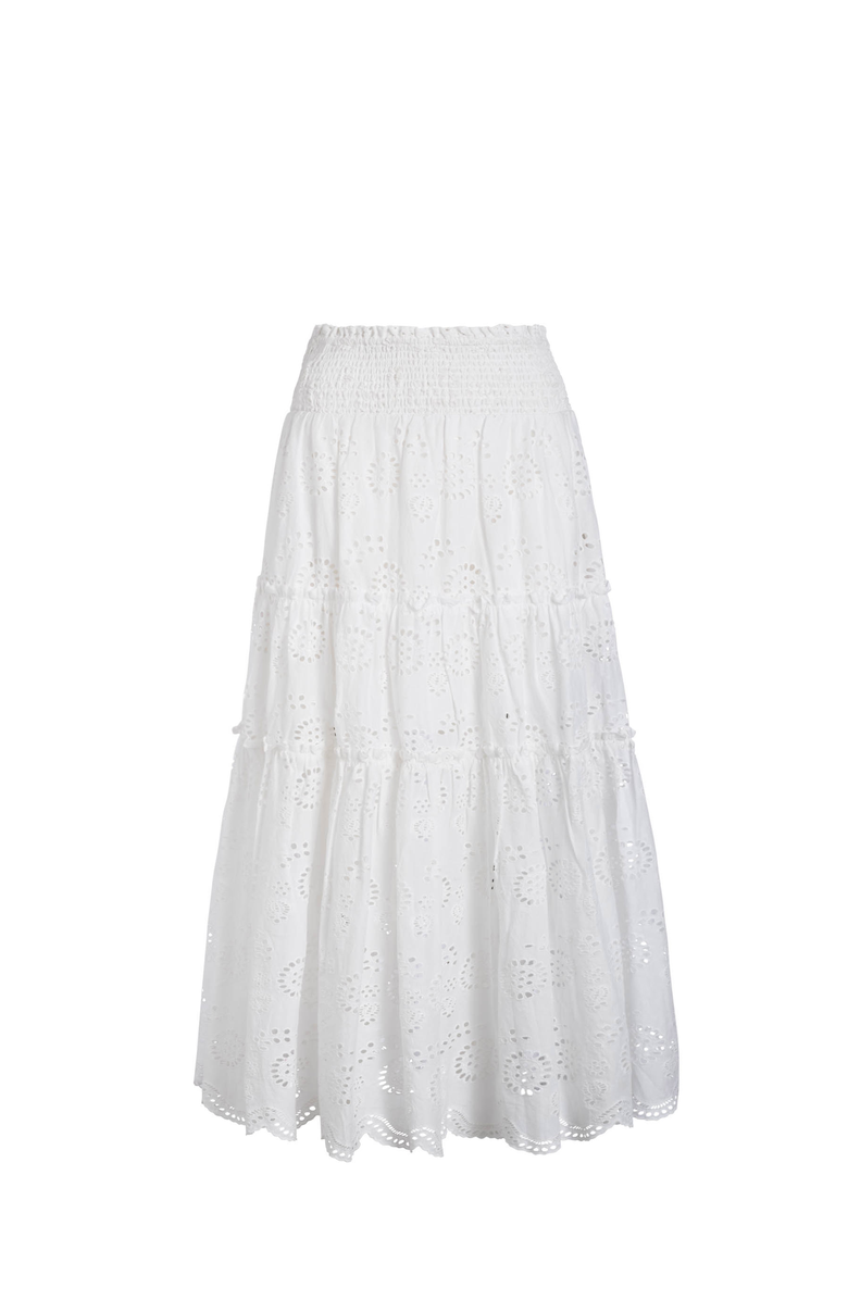 Change of Scenery Charlie Eyelet Embroidered Smock Waist Slit Skirt, Alternate, color, White