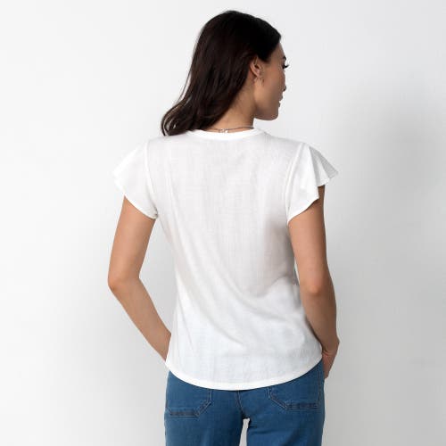 Single Stitch Flutter Sleeve Henley In White