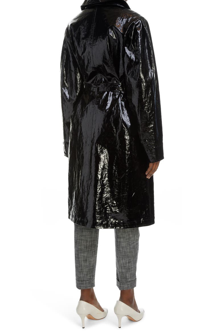 Epanima Crinkle Coated Linen Trench Coat, Alternate, color, BLACK