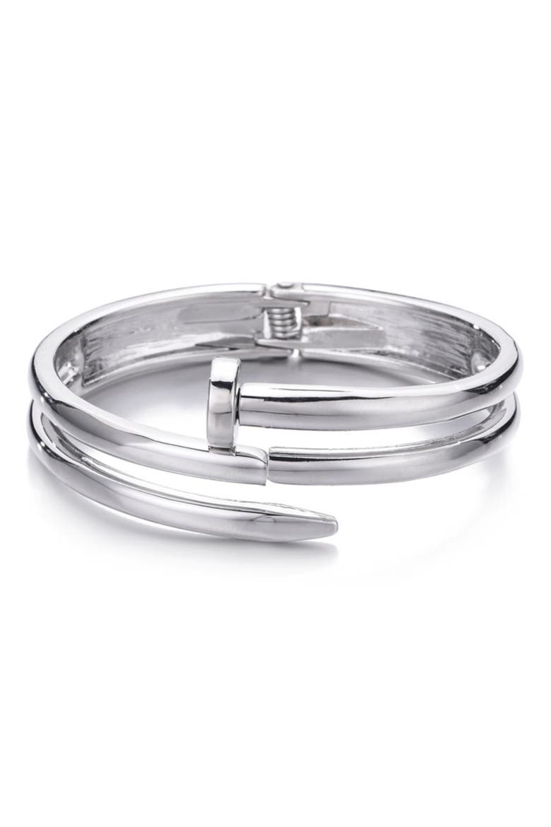 Hinged Nail Cuff Bracelet, Main, color, SILVER