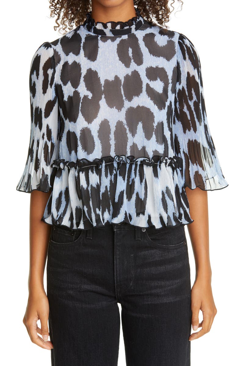 Ganni Pleated Georgette Blouse, Main, color, 