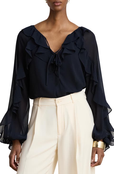 Ruffle Raglan Sleeve Georgette Top