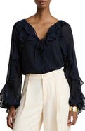 Lauren Ralph Lauren Ruffle Raglan Sleeve Georgette Top