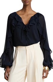 Lauren Ralph Lauren Ruffle Raglan Sleeve Georgette Top
